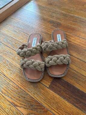 Steve Madden Newbie Bronze Rhinestone Braided Flat Sandals